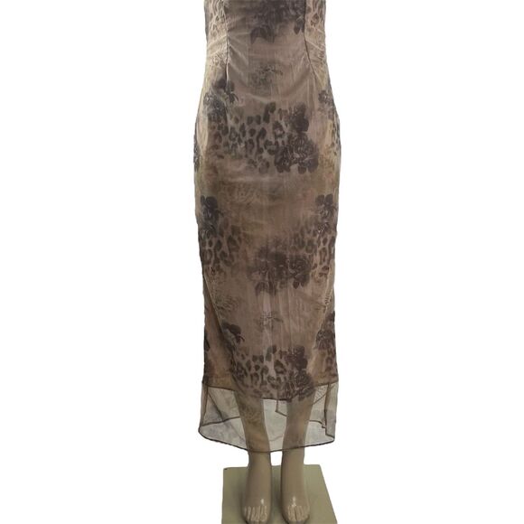 HOUSE OF CB Azia Dress Size L+ Plus Cup Maxi Cream Floral Print Mesh Lace Up - Picture 6 of 16